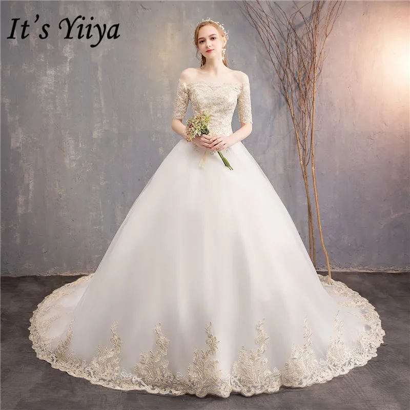 Robes 2019 Yiiya Mariée Train Or Broderie Il Casamento
