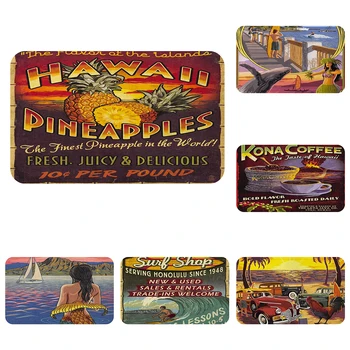 

Hawaii Pineapples Fruits Coffee Cool Mat Bath Carpet Decorative Anti-Slip Mats Room Car Floor Bar Rugs Door Home Decor Gift