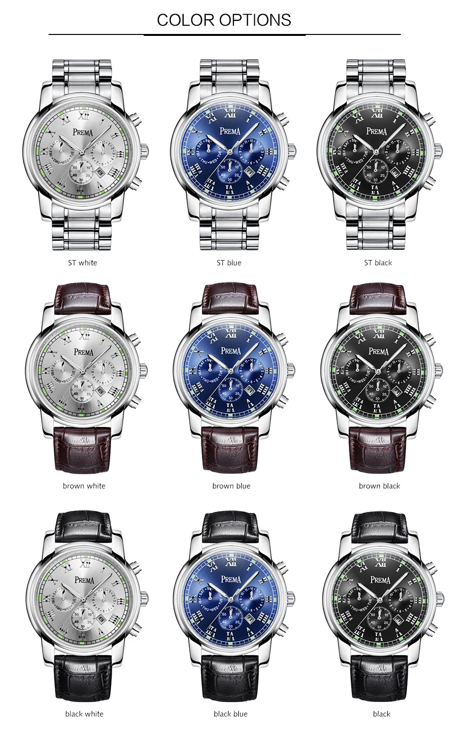 Prema мужские часы люксовый бренд из нержавеющей стали водонепроницаемые кварцевые брендовые наручные часы мужской браслет наручные часы подарок часы