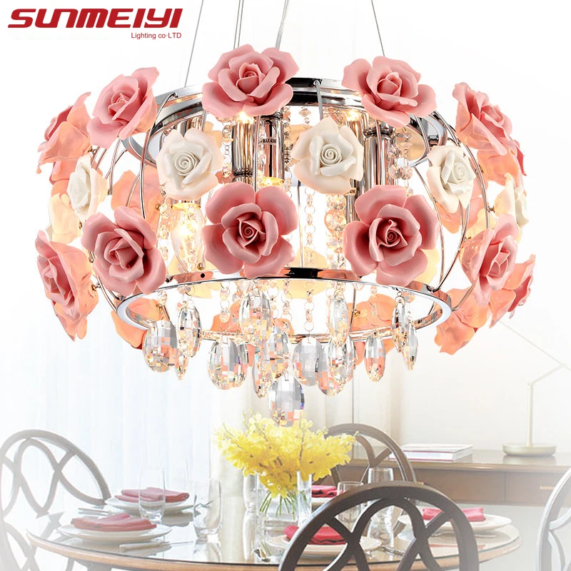 

2019 New Arrival LED Crystal Ceiling Lights lustres de sala Beautiful Rose Style For Bedroom Dining Room Free shipping