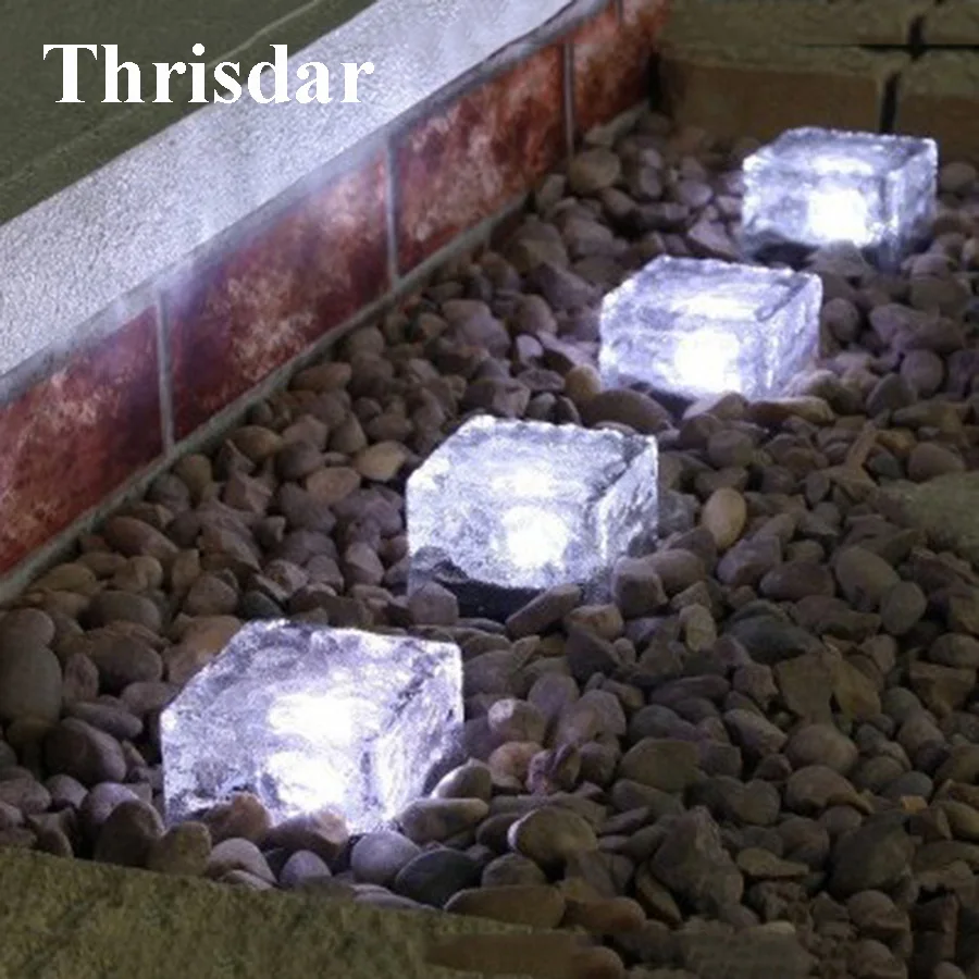 Koop Thrisdar 3 STKS Solar Ondergrondse Begraven lamp Glas Ijs Baksteen Outdoor Tuin Landschap Pathway Dek Licht Solar Beveiliging Licht