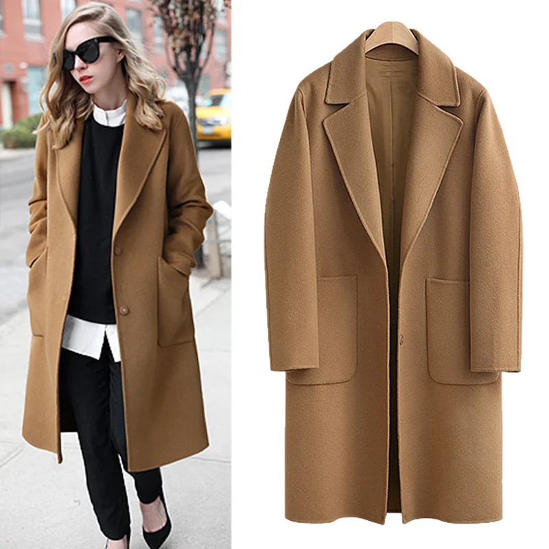 Осень Зима Новая Женская шерстяная куртка средней длины верхняя одежда плюс размер M-5XL повседневные свободные женские куртки пальто YAGENZ K701