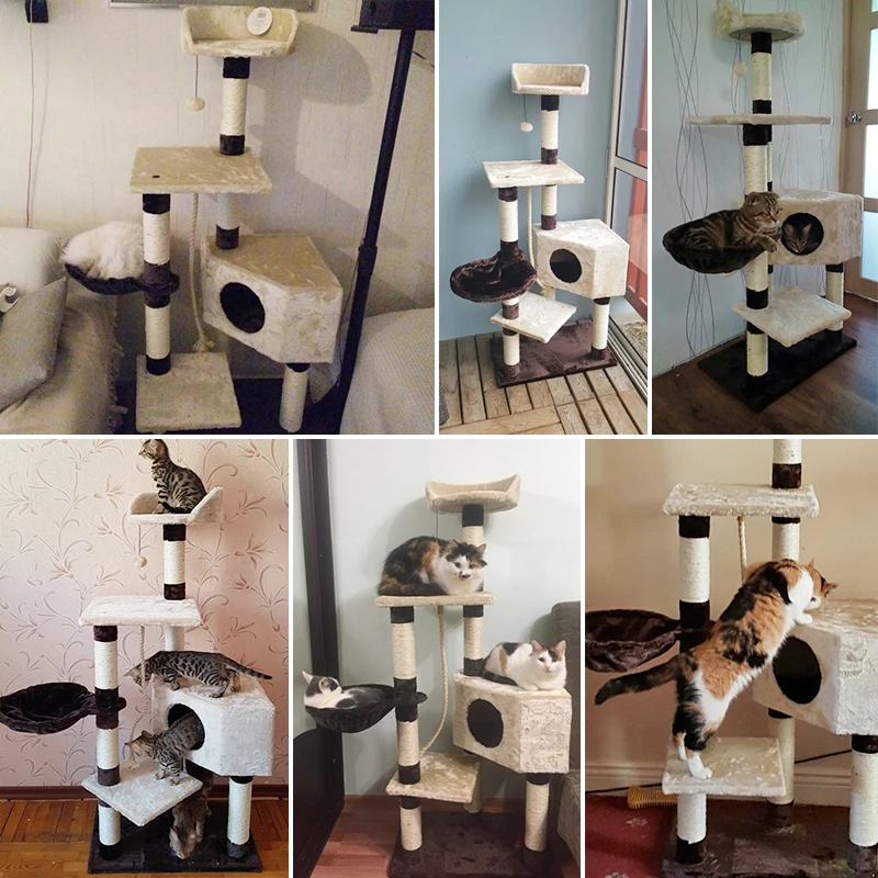 H173CM домик на дереве для кошек с подвесным шаром, мебель для котенка, царапина из цельного дерева для кошек, скалолазание, рама для кошек, конусные дома