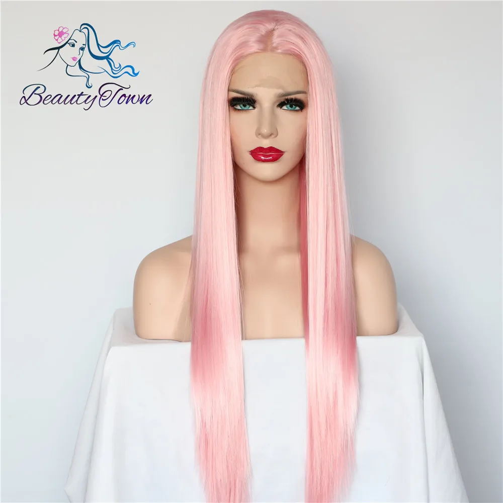 BeautyTown розовый цвет Glueless термостойкие волосы ручная вязка парик для косплея синтетические кружевные Передние Вечерние парики для женщин подарок