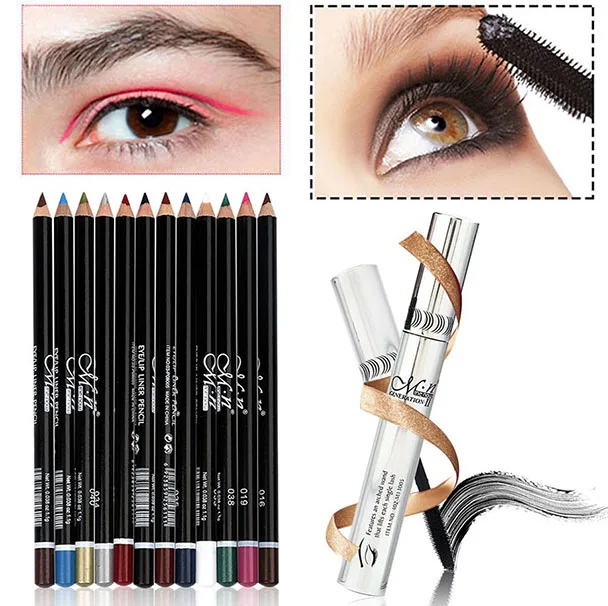 Menow maquillajemaquiagem profissional COMPLETA menow Водонепроницаемый Накладные ресницы Макияж Тушь для ресниц+ 12 шт. набор черный карандаш