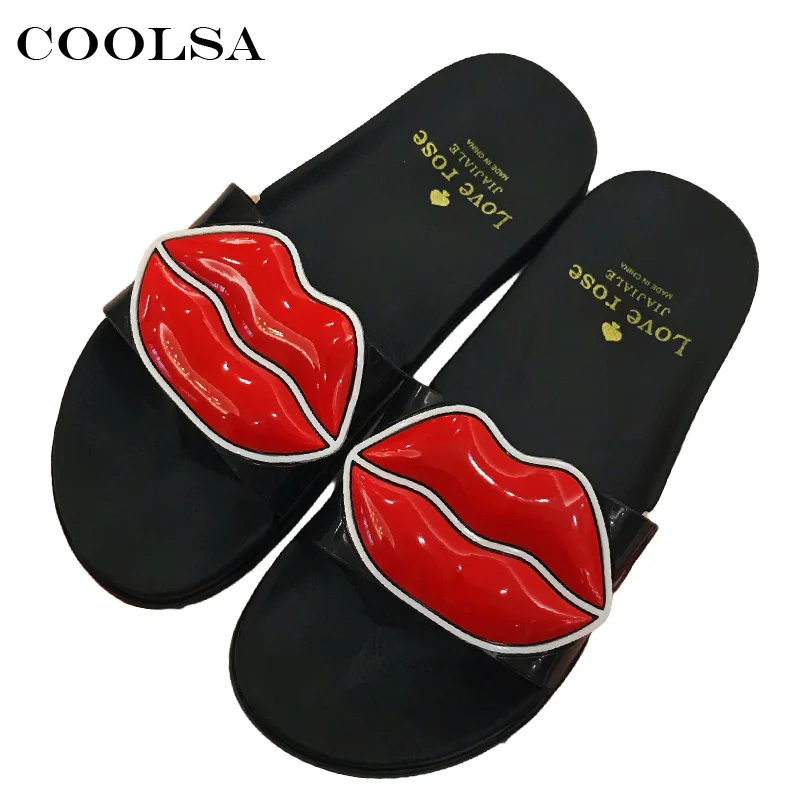 

Coolsa New Arrivals Summer Women Flip Flops Cartoon Lips Slippers Bathroom House Slippers Ladies Casual Beach Sandals Hot Shoes