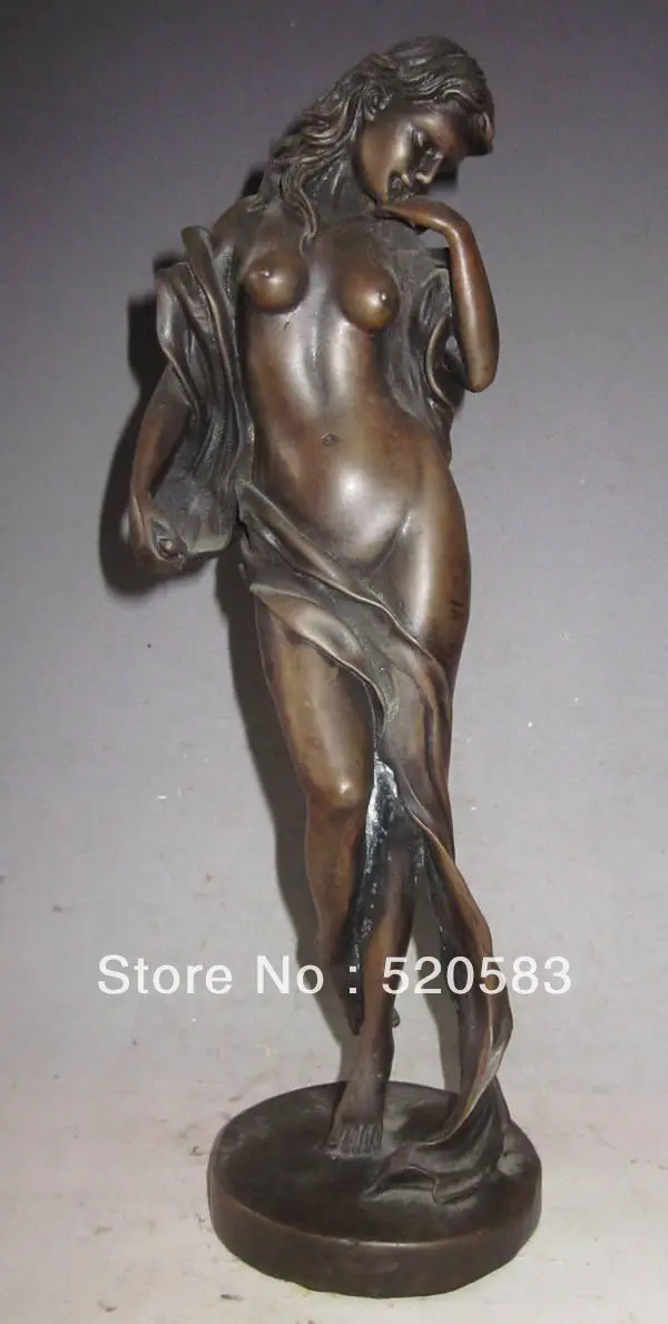 

free 10.6" Old Chinese Purple Bronze Naked Lady Statue fast