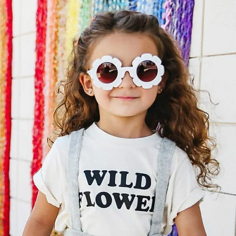 2019 nette Sonne Blume Runde Sonnenbrille für Kinder Jungen Mädchen Sonne Blume Kind Gläser mit UV Schutz
