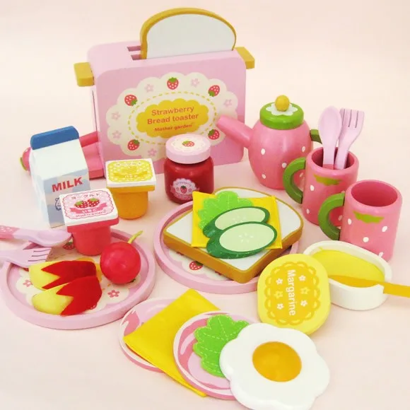 Baby Toys Strawberry Toast Bread Toaster Toys Wooden Pretend Play