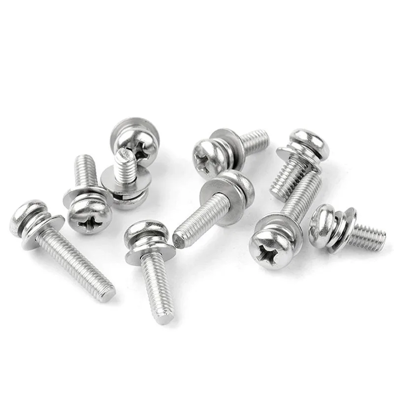 

M2.5 Screws Three Combination Sems Screws Stainless Phillips Cross Pan Round Head Metric Screws With Washer Stainless Steel 304
