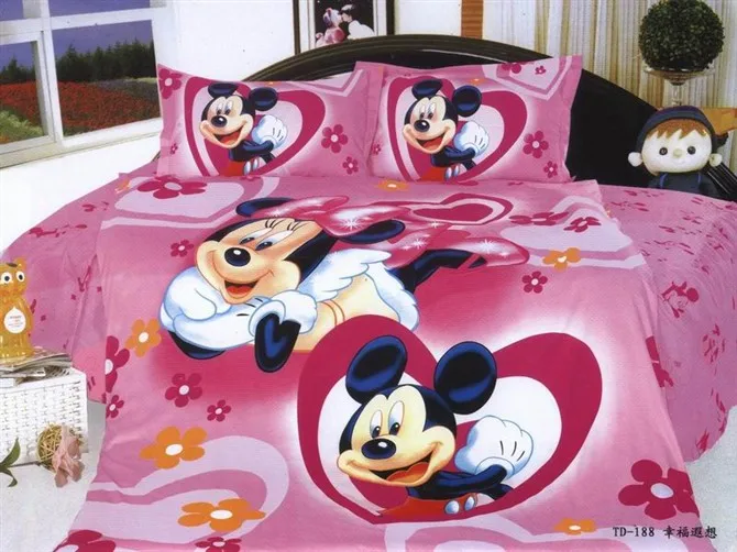 

mickey Minnie mouse prints bedding single twin size duvet cover sets woven cotton bed coverlet sheet girls Children's home decor