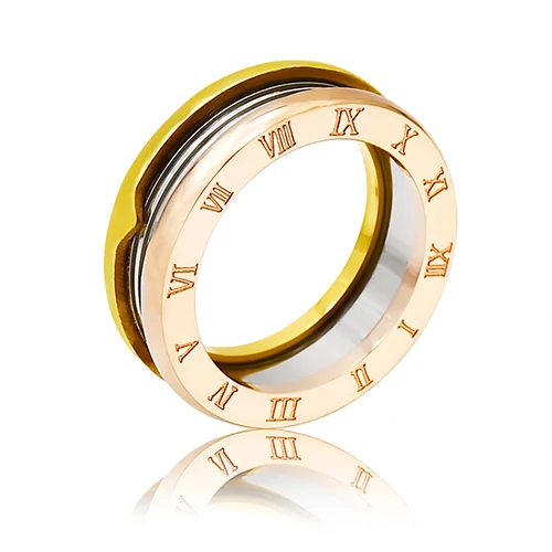 Бренд, модное женское кольцо из розового золота, нержавеющая сталь, римские цифры, кольца для женщин, модные ювелирные изделия - Цвет основного камня: Gold and Rose Gold