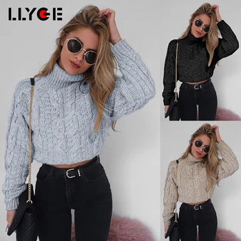 

LLYGE Women Winter Turtleneck Warm Sweaters 2018 Solid Sexy Vintage Thick Short Pullovers Female Long Sleeve Fashion Jumper Tops