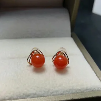

shilovem 18K yellow Gold real Natural south Red agate stud earrings fine Jewelry wedding new plant Christmas gift yze9.59.5nh