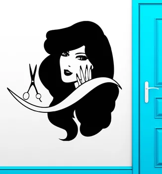 

Hairdresser Wall Stickers Beauty Salon Sexy Girl Barber Hair Vinyl Decal