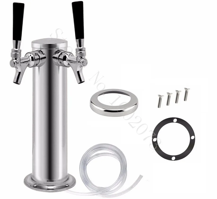 Double 2 Tap Stainless Steel Draft Beer Tower Kegerator Dual Chrome Faucets Homebrewing (1)