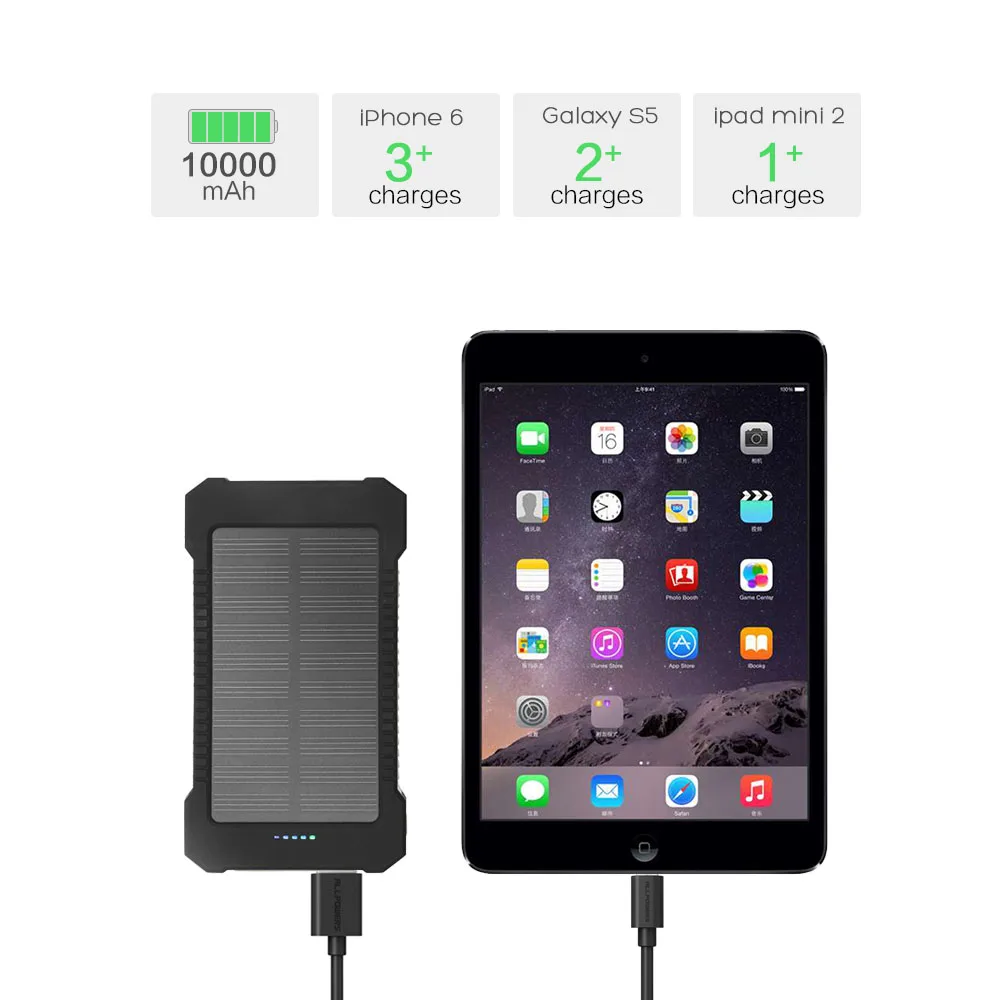 10000mAh Solar Charger Portable Solar Power Bank Outdoor Emergency External Battery for Mobile Phone Tablets iphone Samsung 10000mAh Solar Charger Portable Solar Power Bank Outdoor Emergency External Battery for Mobile Phone Tablets iphone Samsung