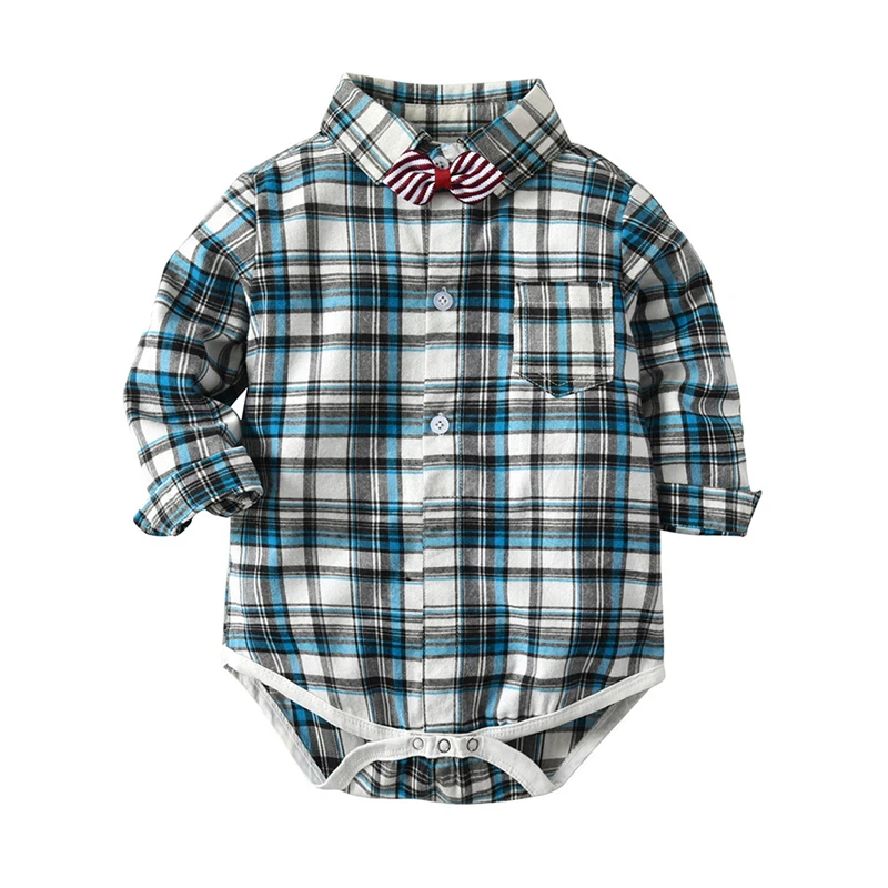 

Autumn baby boys plaid long sleeve rompers cute infant cotton jumpers children climbing clothes gentleman wear