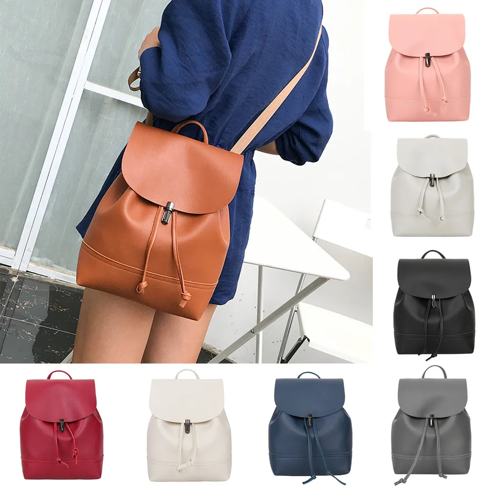 

Fashion women's bag retro solid color leather bag backpack shoulder bag women's travel backpack bolsa female Y415