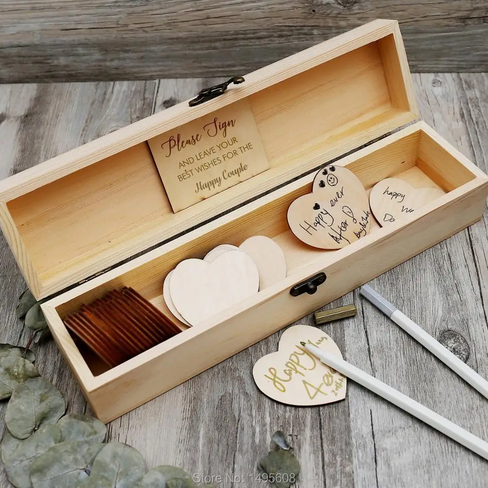

Personalized Wedding guest book, Custom Wooden Keepsake box, wedding box with hearts, rustic engrave wedding guestbook