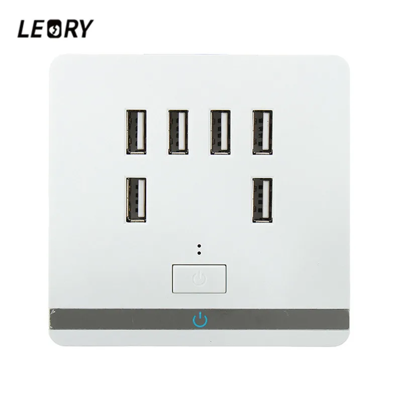 

LEORY 2.1A 6 USB Ports Wall Socket Standard Wall Charger Outlet Power Adapter Faceplate Socket Plate Panel For Charging
