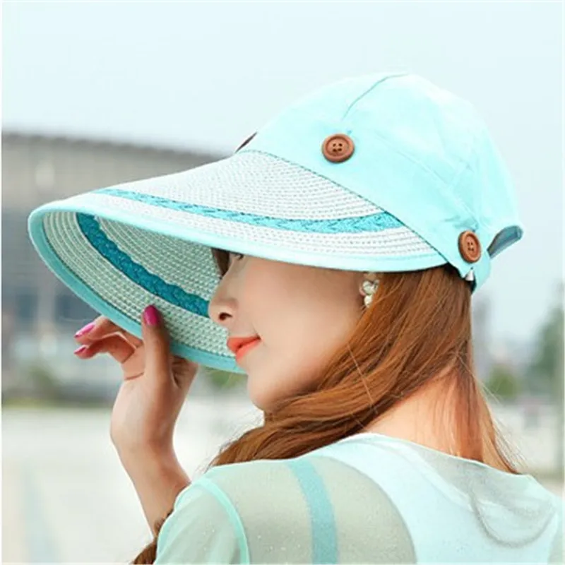 Dropship Sun Visors For Women Wide Brim Straw Hat, UV Protection Foldable Sun  Hat Women Beach Hat to Sell Online at a Lower Price