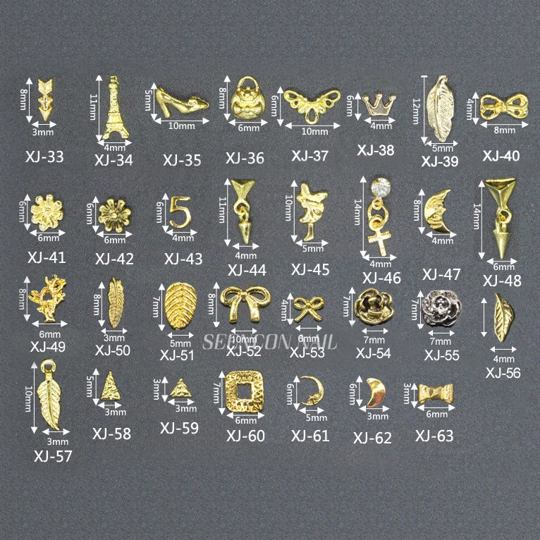 

100pcs Summer Sea Wind Metal Nail Parts Collection Alloy flower/arrow/pendant/moon/feather/bow Gold Nail Art Studs Rivet Charm