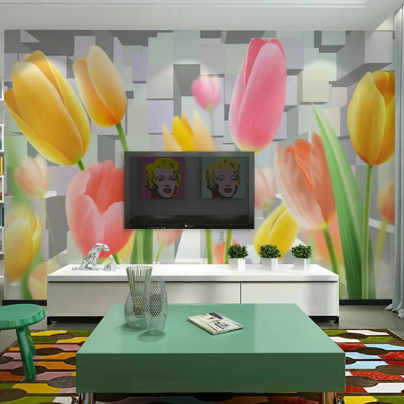 

beibehang artificial tulips floral pattern 3d room wallpaper landscape large papel de parede wall murals wallpaper for walls 3 d