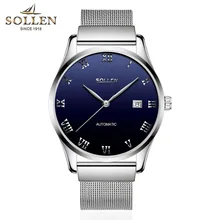 SOLLEN Mens Watches Top Brand Luxury High Quality Full Steel Automatic Mechanical Watch Classic Men Fashion Male Clocks