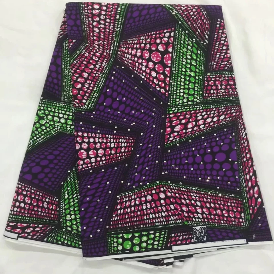 

Latest design African wax fabric,African Fabrics Mitex Holland Block Wax Print/Kitenge Embedded Rhinestones 6yards LSTZ-21