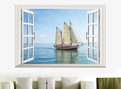 

Wall Room Decal Vinyl Sticker Sea Ocean Water Ship Sailing Boat Large Big Decor Sailing fake window wall stickers