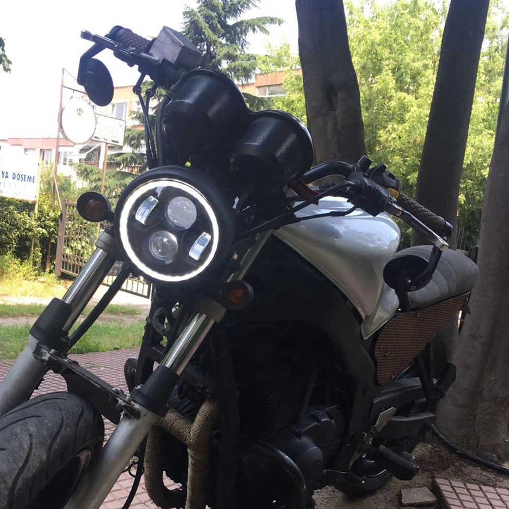 BJMOTO хром 6," 40 Вт Светодиодный фонарь для мотоцикла Hi& Lo луч с ангельским глазом налобный фонарь для Harley Suzuki Yamaha Кафе Racer