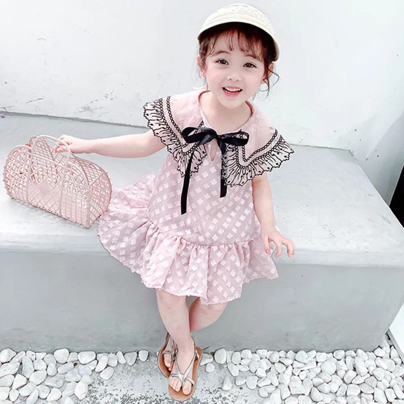 

Children Girls Sleeveless Big Turn Down Collar Princess Dress New Summer Lovely Baby Birthday Party Wear Girls Dresses 1-7Yrs
