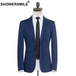 Showersmile бренд Smart повседневный мужской блейзер Slim Fit синий мужской пиджак нежный Для мужчин плюс Размеры Блейзер Куртка осень свадебное