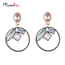 MloveAcc Vintage Hollow Round Dangle Drop Statement Earrings for Women Crystal Alloy Antique Bronze Plated Pendant Brand Jewelry