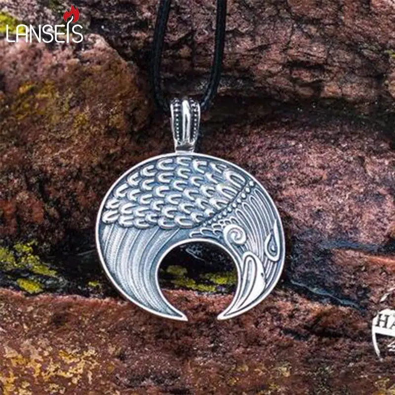 

lanseis 1pcs Slavic Lunula Woman's Necklace Antique Silver Handmade Lunula Pendant Necklace Pagan Jewelry Norse