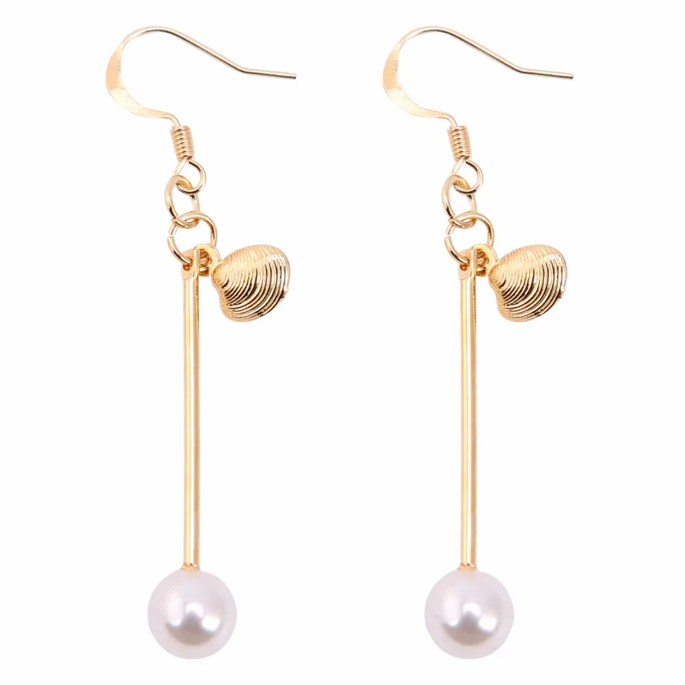 

Golden Stick Simulated Pearl Small Shell Ear Hoop & Hook Drop Earrings Dangle Earrings for Women