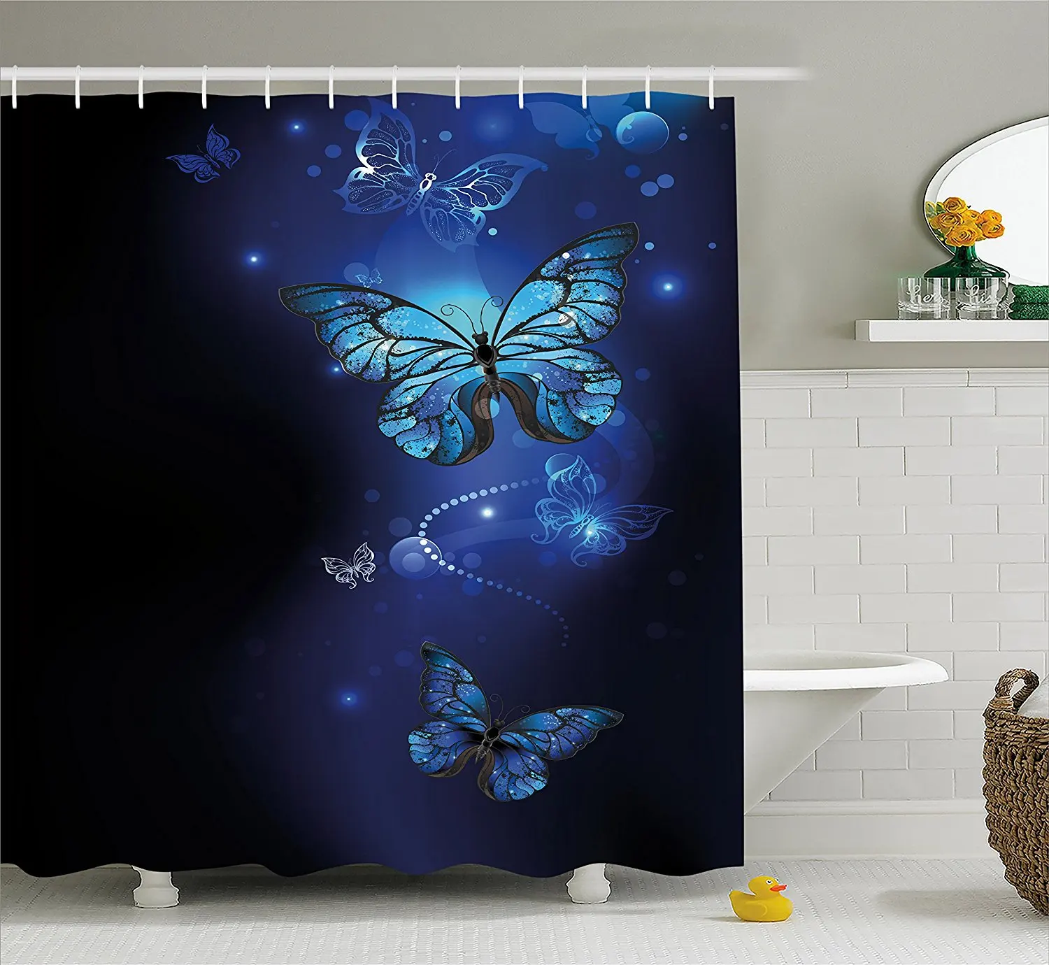 Dark Blue Shower Curtain Fantasy Magical Erflies Monarch Shower Curtain Fantasy Magical