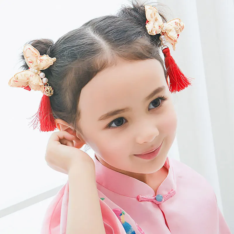 2pcs Baby Butterfly Hair Clips Girls Kids Children Chinese Style Tassel