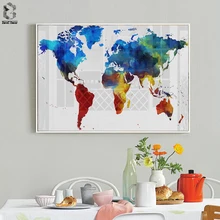 Watercolor World Map Poster Canvas Painting Wall Picture Modern Pastel Colors Map Of The World Art Prints Home Room Decoration the modern world