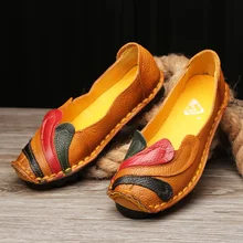 2017 Women Flat Shoes Spring Autumn Genuine Leather Loafers Woman Vintage Handmade Shoes Soft Outsole Shoes ML01