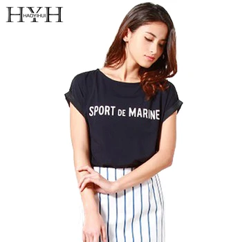 

HYH HAOYIHUI Letter Printed T-shirts Women Harajuku Short Sleeve Tee Female Casual Basic Brief Crew Neck Top Ladies