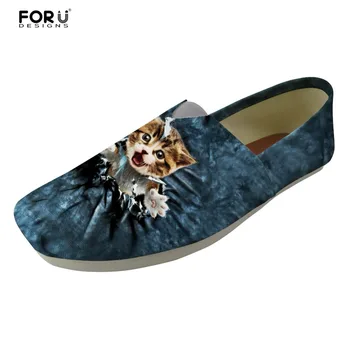 

FORUDESIGNS 2018 Women Casual Flats Shoes Cute Denim Animal Cat Dog Prints Women's Comfortable Light Canvas Shoes for Teenagers