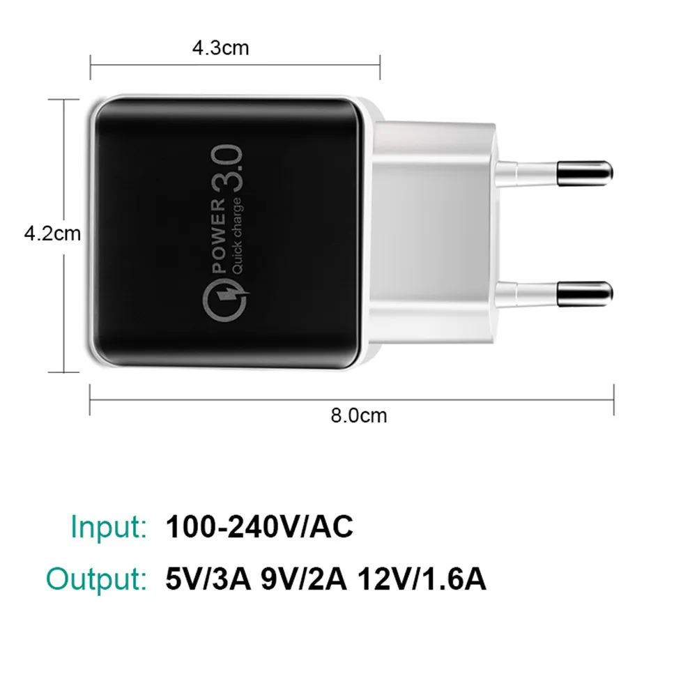 18 Вт Быстрая зарядка 3,0 зарядное устройство для мобильного телефона USB дорожное настенное зарядное устройство смарт Быстрая зарядка для iPhone X 8 7 samsung Galaxy S8 Xiaomi