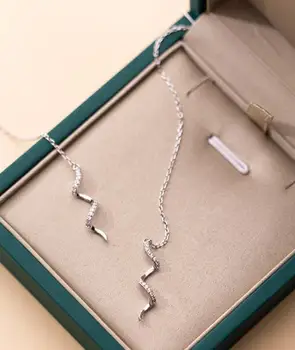 

Real. 925 Sterling Silver jewelry zirconia set Waterwave Wave Twist Threader dangle Earrings Tassel GTLE2810