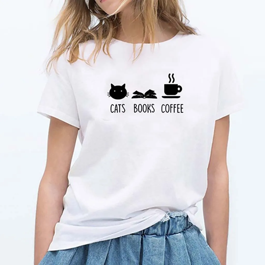Harajuku женская футболка кошка день чай короткий рукав с круглым вырезом на лето топы корректирующие Vetement Femme плюс размеры дешевая одежда для женщин