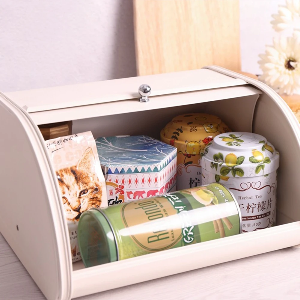 

Durable Bread Box Rustproof Storage Pastry Roll Top Home Kitchen Iron Decorative Retro Non Slip Base Cake Practical