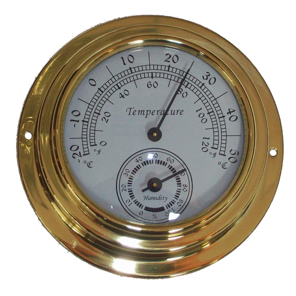 

10cm Dial Brass Case Thermometer Hygrometer -0C ~ 50C Wall Mounted