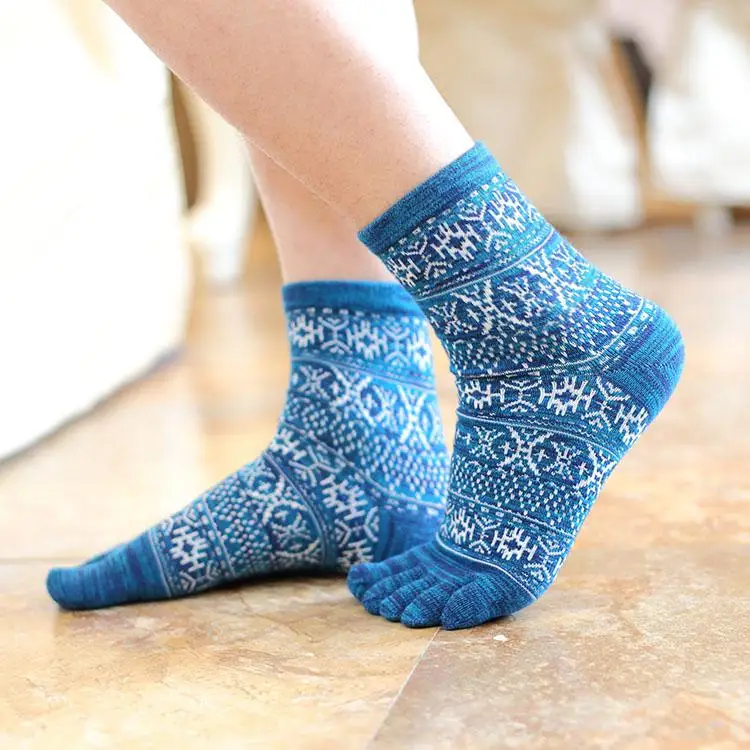 3 пары, этнический Ветер, зимние толстые мужские носки с пятью пальцами, 5 Носок, высокая эластичность, хлопок, удобные мужские носки по щиколотку - Цвет: Синий