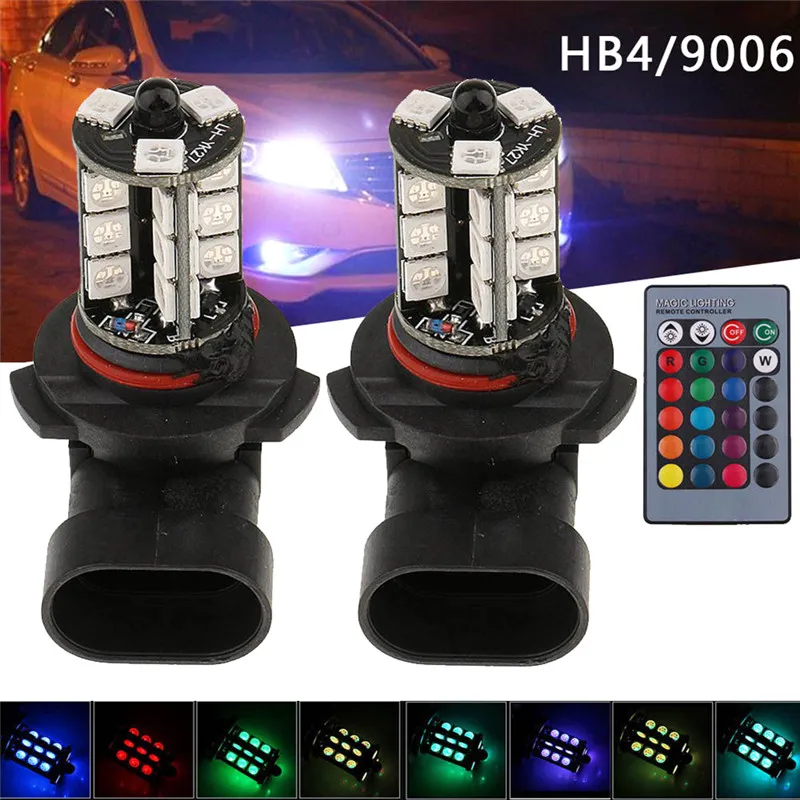 Автомобиль Стайлинг 2 шт. LED RGB 5050 27smd Дистанционное управление H4 H7 H11 декоративные лампочка заднего хода DRL Вождения атмосфера лампа - Испускаемый цвет: HB4 9006